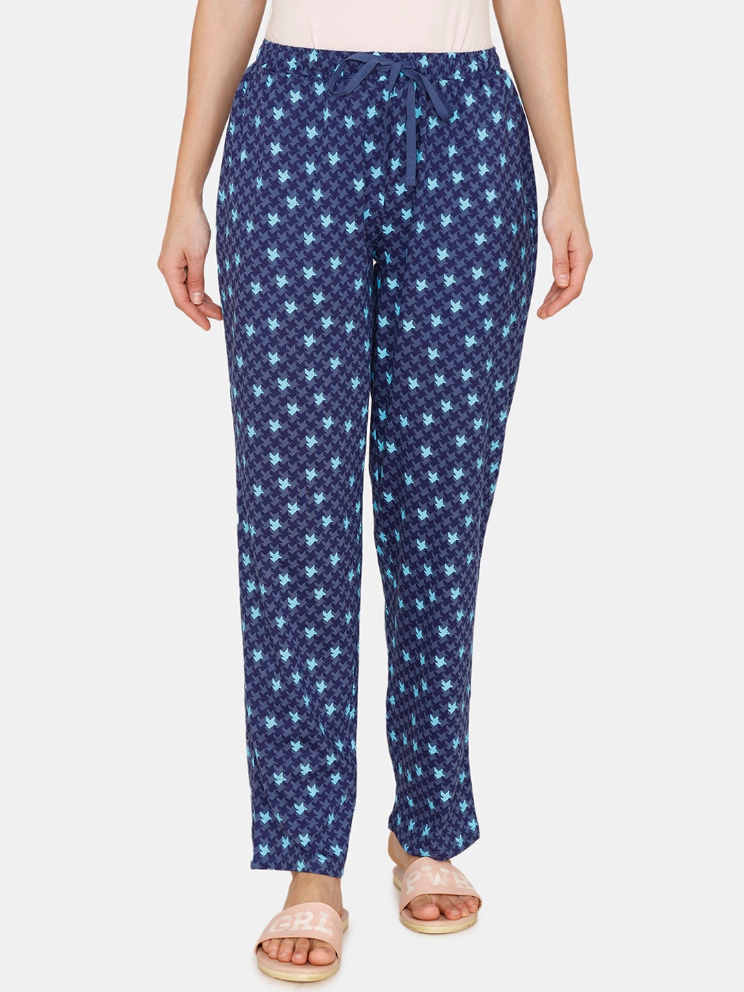 

Zivame Women Blue Printed Knitted Cotton Lounge Pants