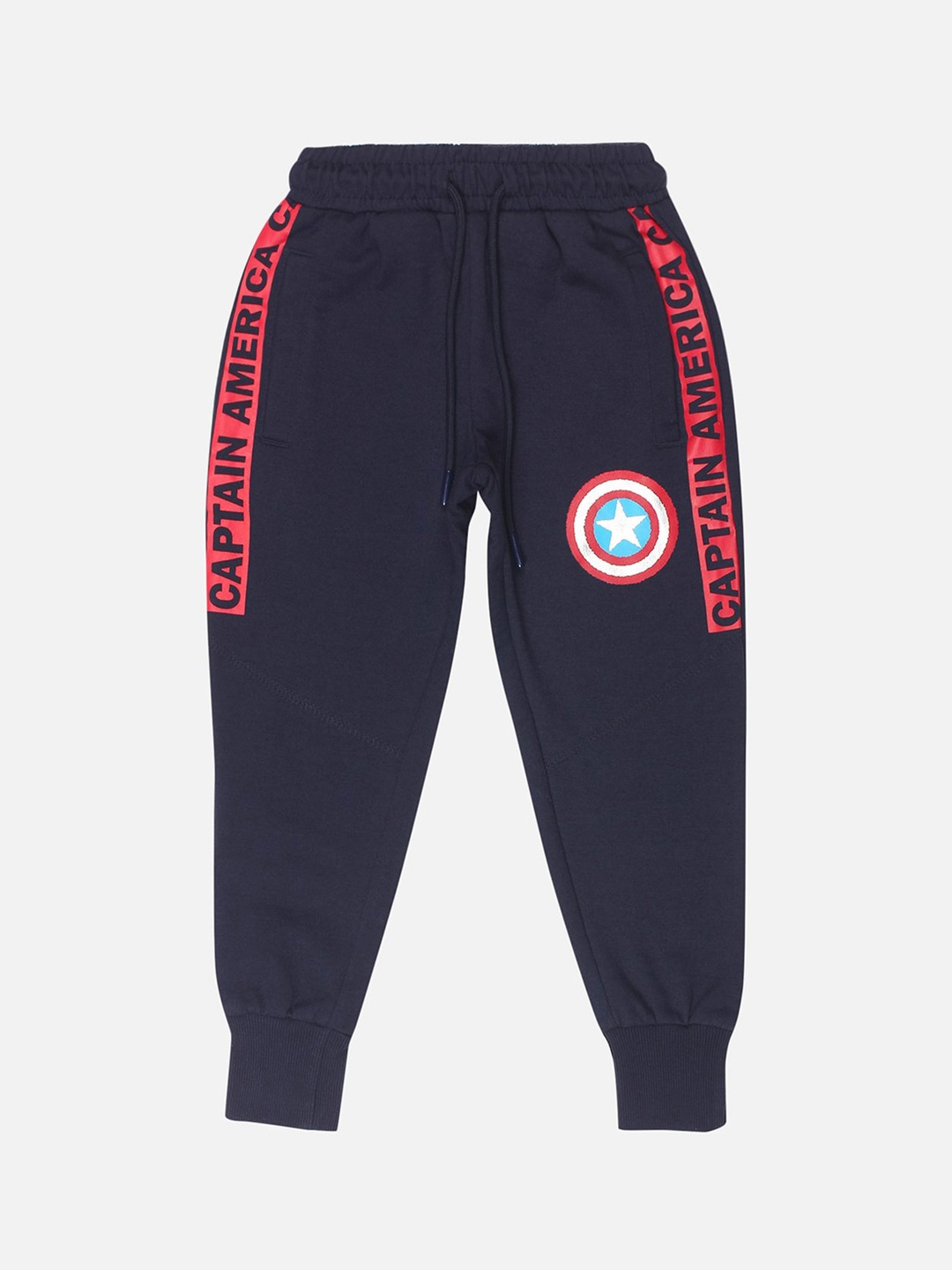 

Kids Ville Boys Navy Blue & Red Captain America Printed Pure Cotton Joggers