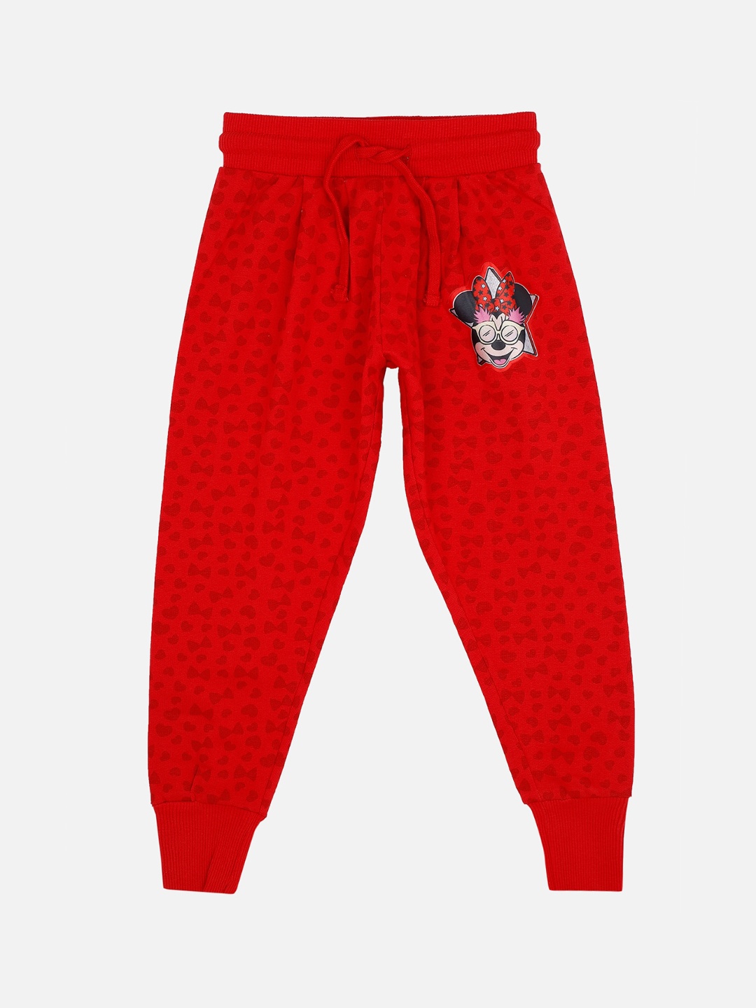 

Kids Ville Girls Red & Black Mickey & Friends Printed Pure Cotton Joggers