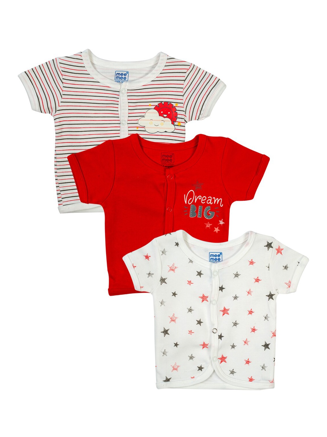 

MeeMee Infant Boys Pack Of 3 Printed Cotton Jhablas, Red