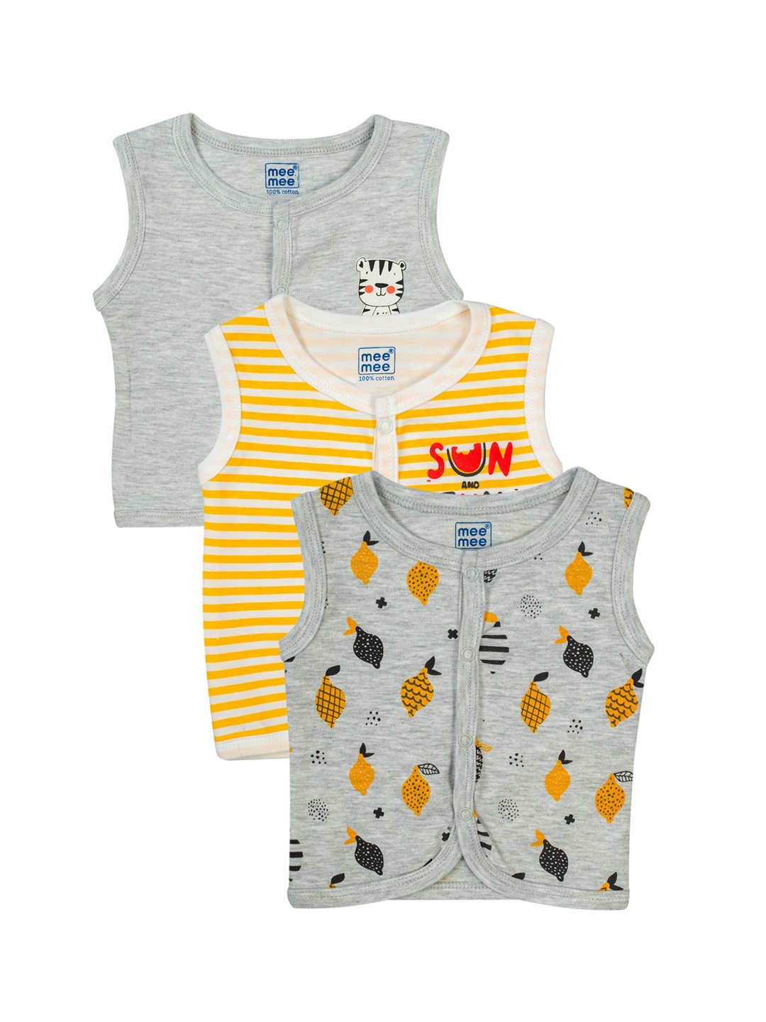 

MeeMee Infant Boys Pack Of 3 Yellow & White Cotton Jhablas