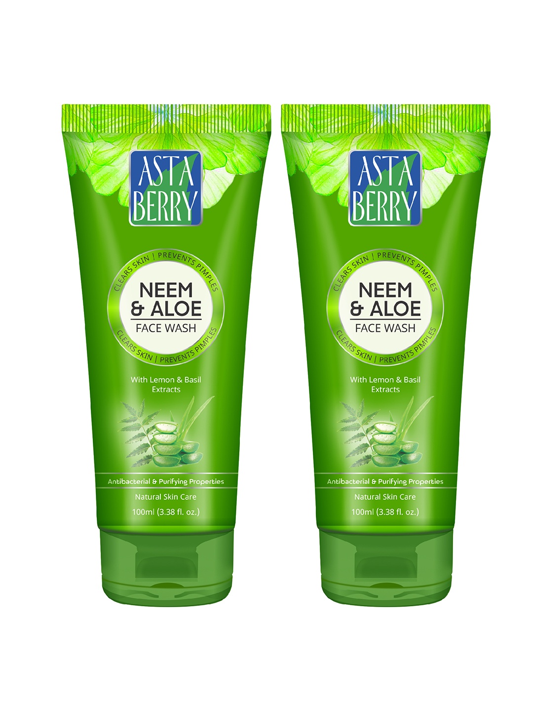 

Astaberry Pack Of 2 Neem And Aloe Face Wash 100 ml Each, Green