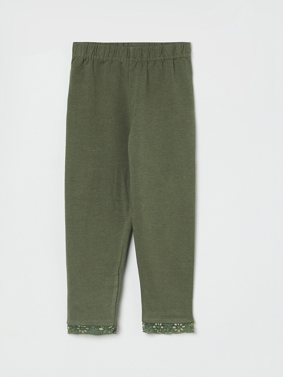 

max Girls Olive Green Solid Ankle-Length Leggings