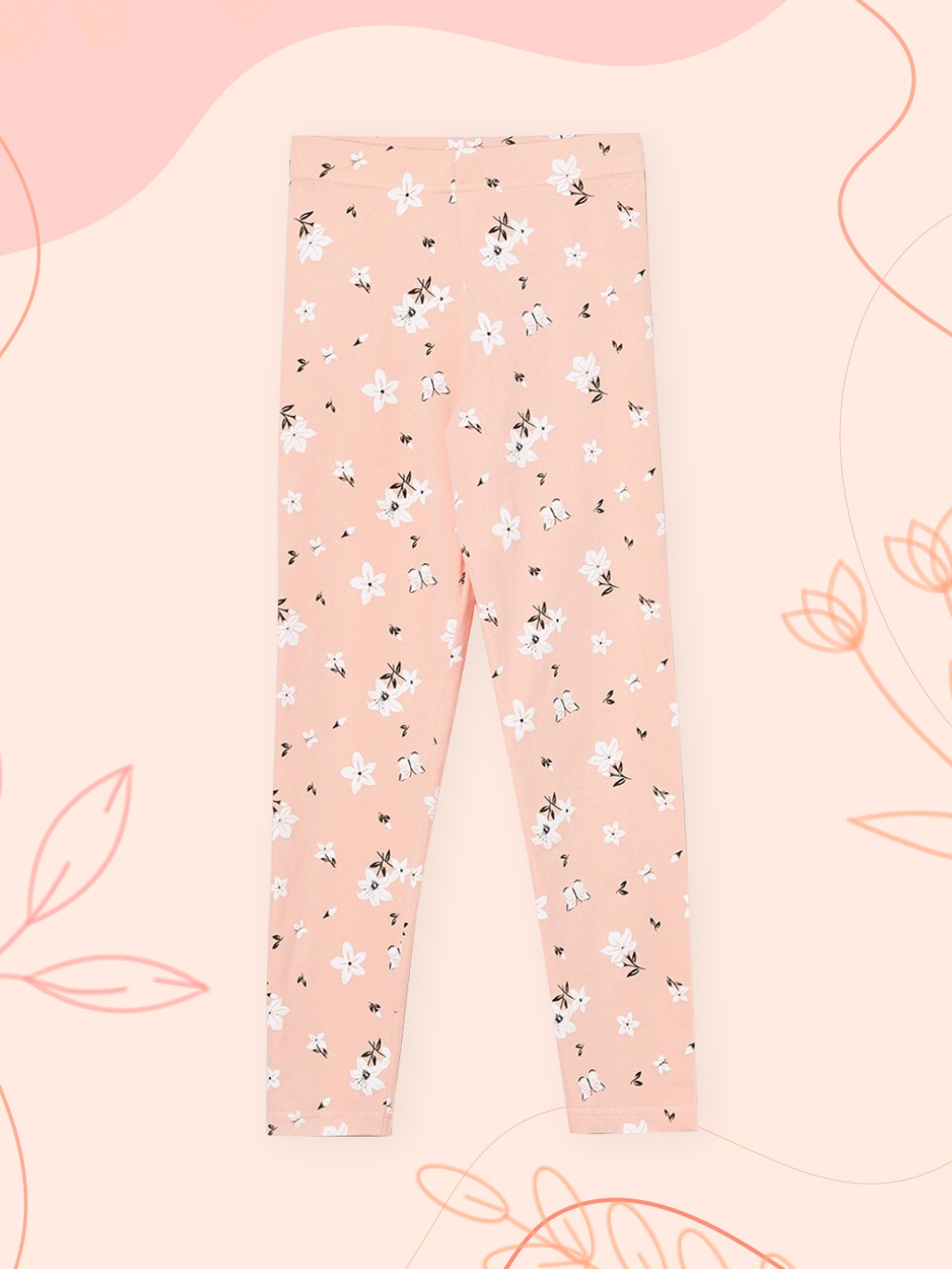 

max Girls Pink & White Printed Cotton Ankle-Length Leggings