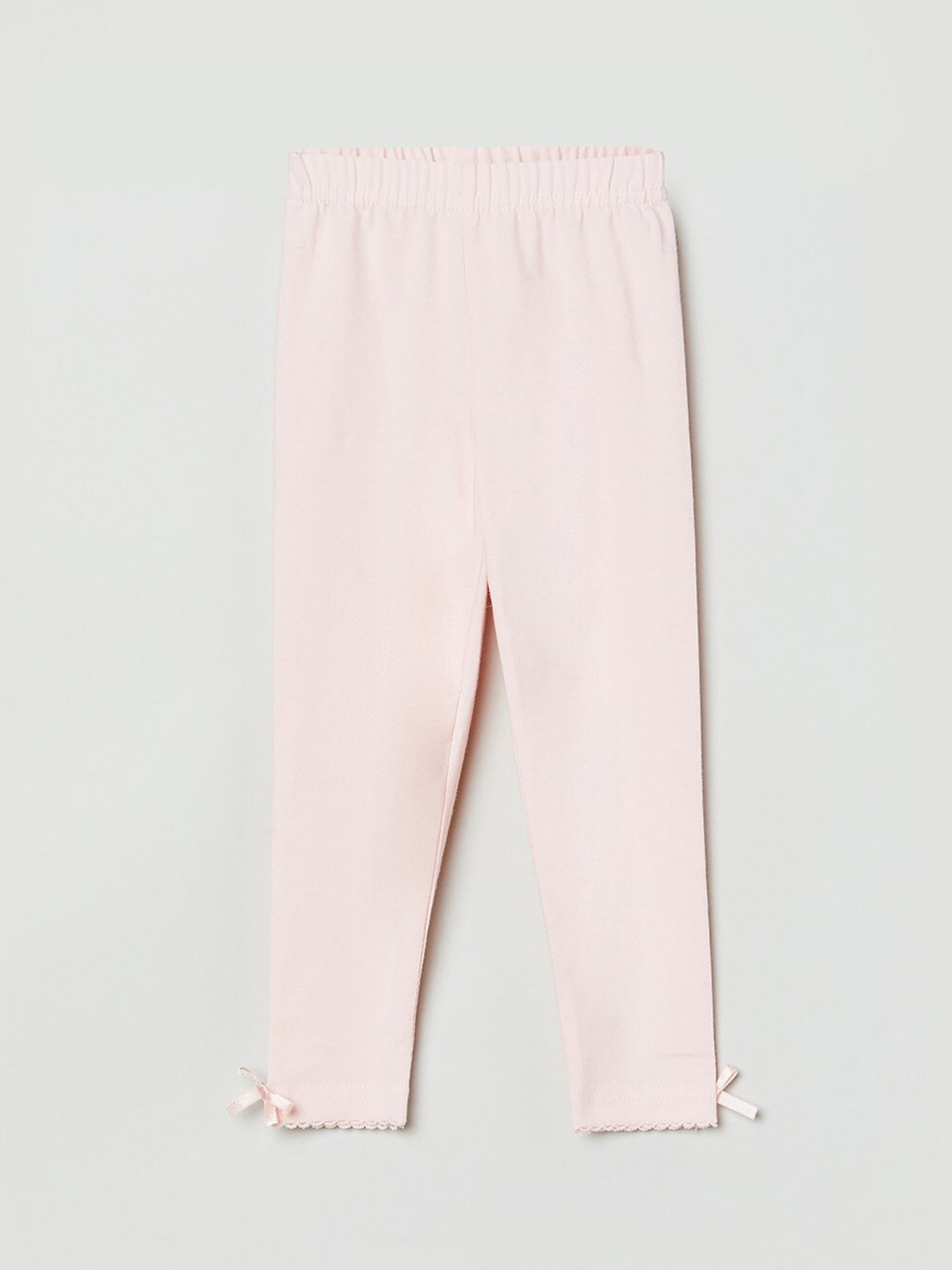 

max Girls Peach-Coloured Solid Ankle-Length Leggings