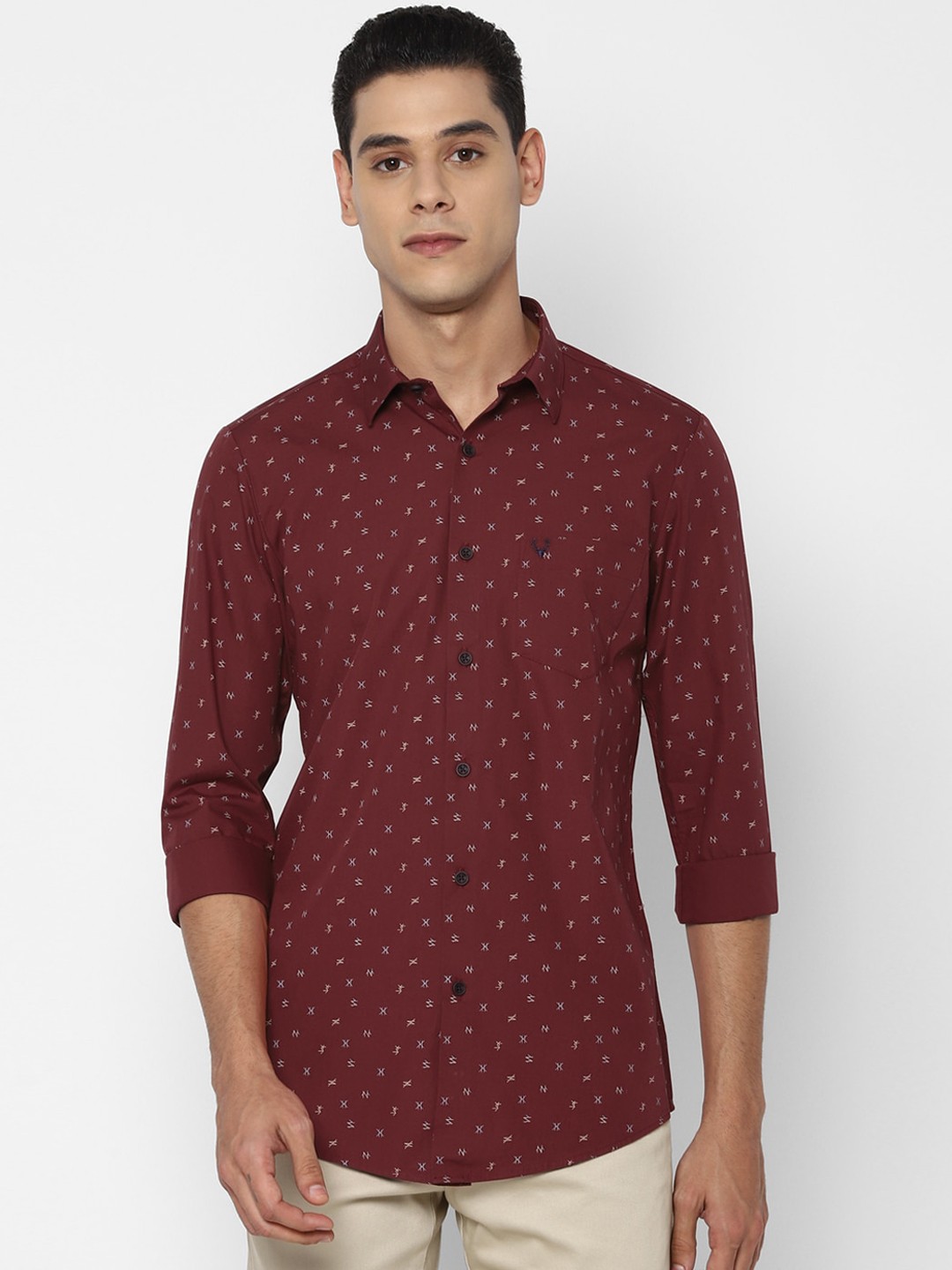 

Allen Solly Men Maroon & White Slim Fit Opaque Printed Pure Cotton Casual Shirt