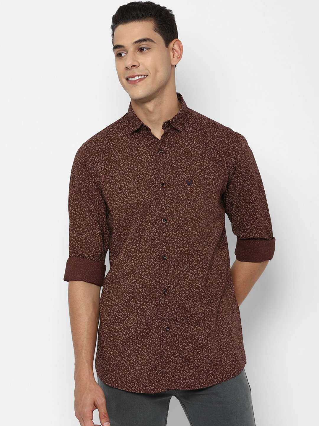 

Allen Solly Men Brown Slim Fit Floral Opaque Printed Casual Shirt