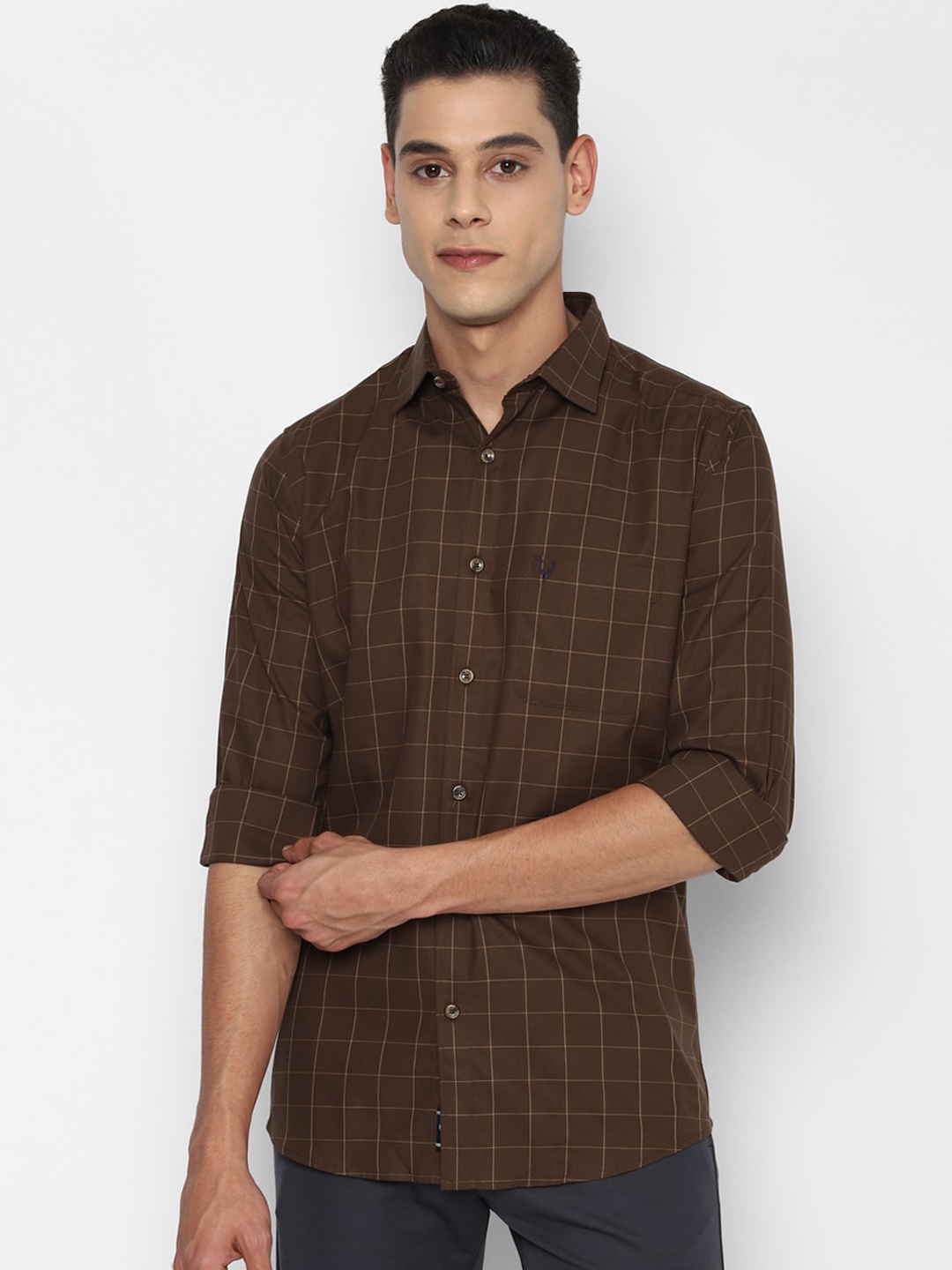 

Allen Solly Men Brown Slim Fit Opaque Checked Casual Shirt