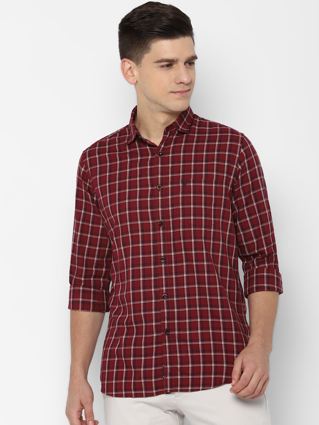 

Allen Solly Men Maroon Slim Fit Grid Tattersall Checks Opaque Checked Casual Shirt