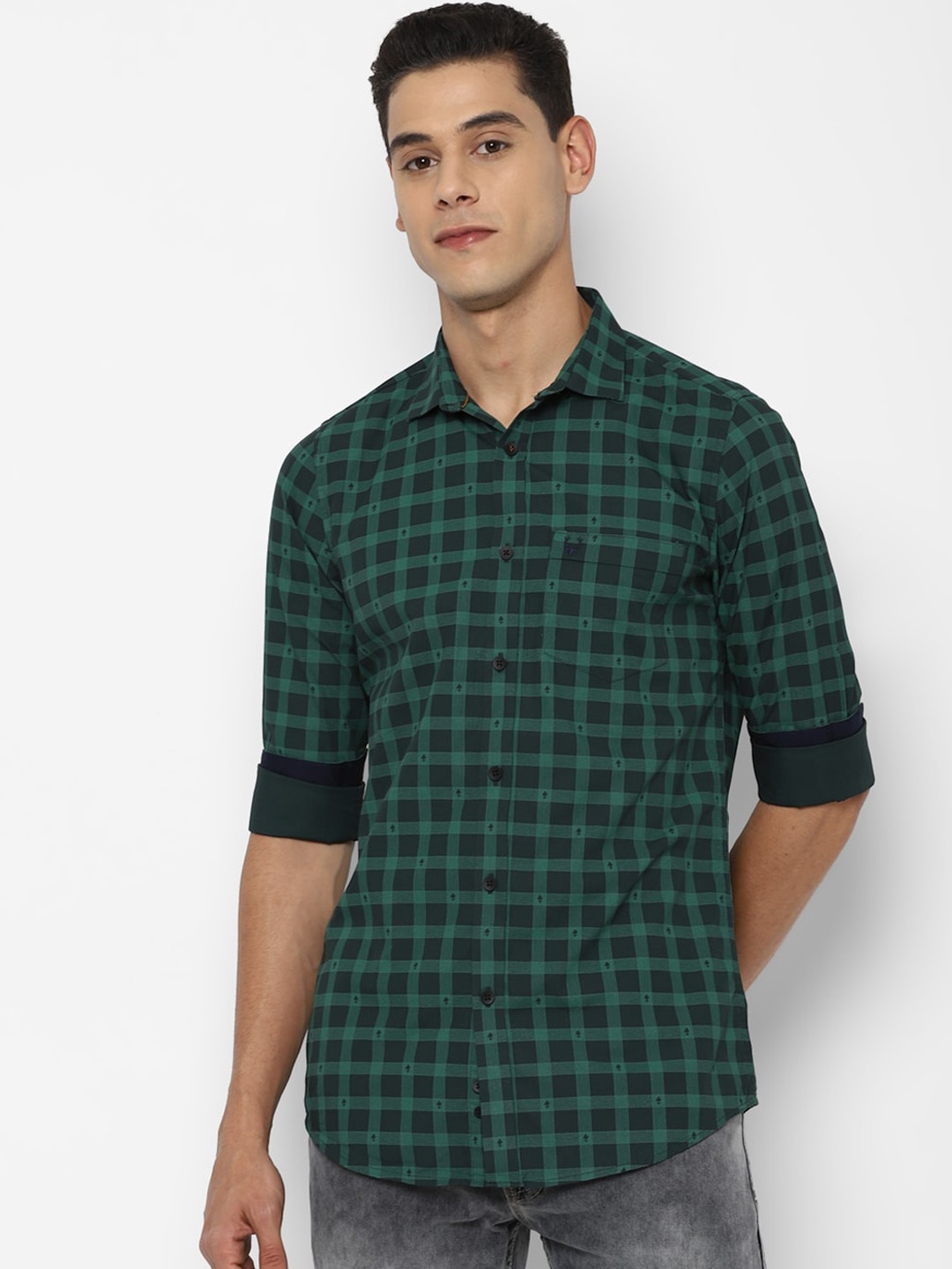 

Allen Solly Men Green Slim Fit Opaque Checked Casual Shirt