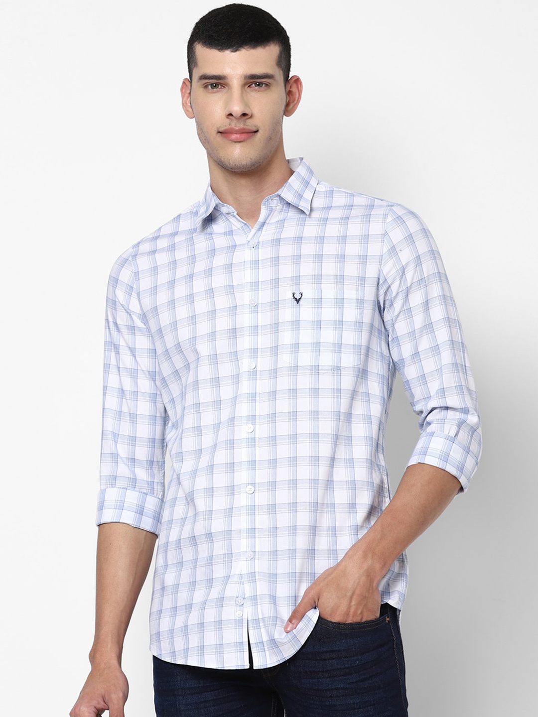 

Allen Solly Men Blue & White Slim Fit Opaque Checked Pure Cotton Casual Shirt