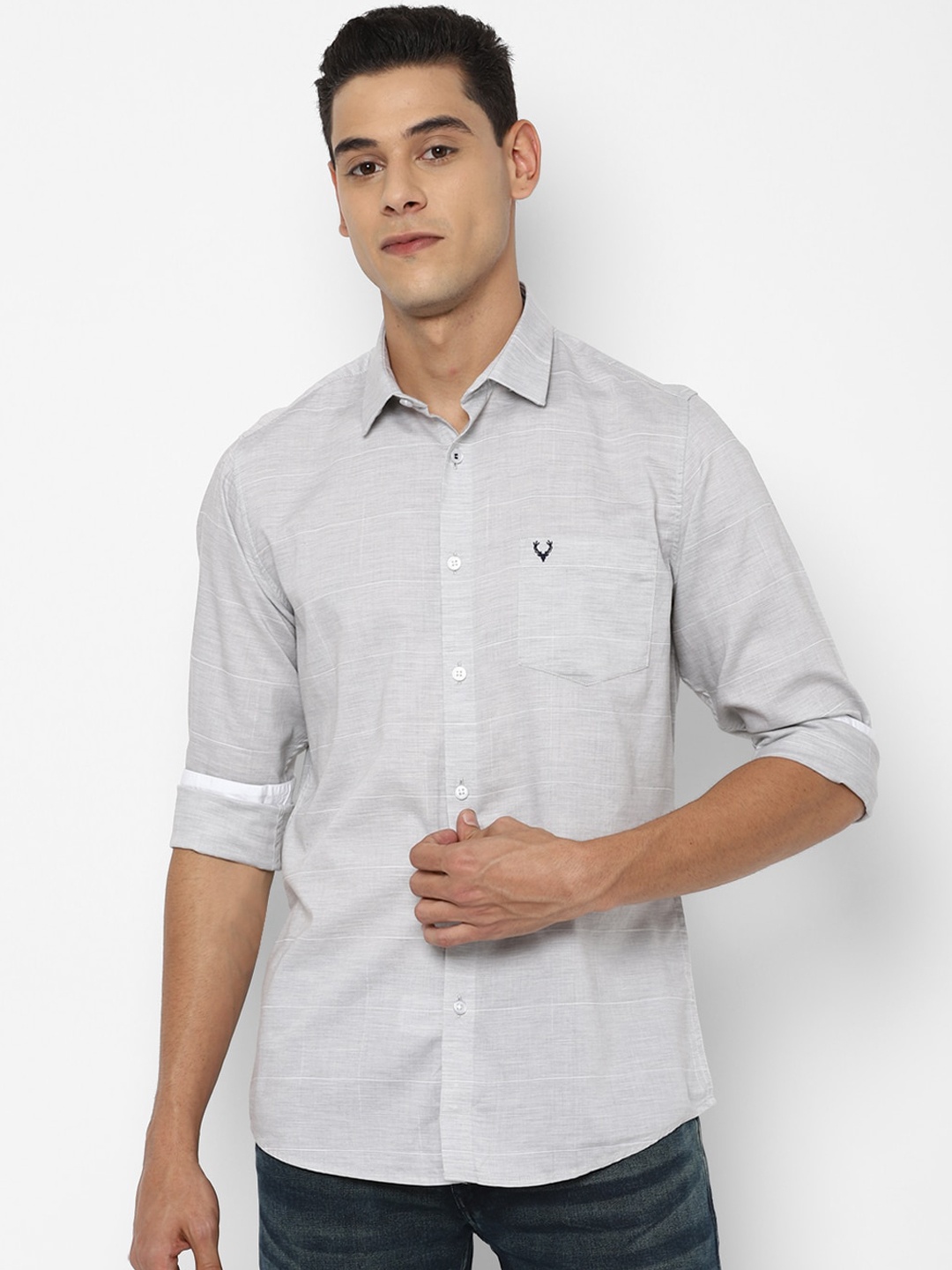 

Allen Solly Men Grey Solid Slim Fit Casual Cotton Shirt