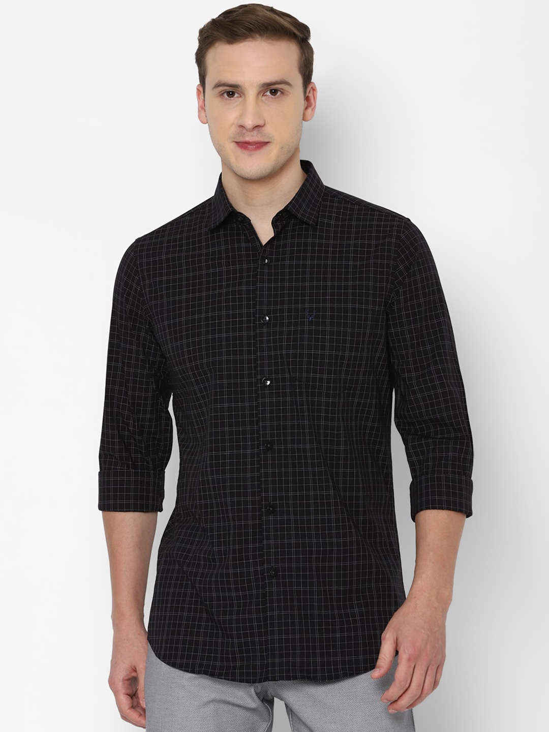 

Allen Solly Men Black Slim Fit Grid Tattersall Checks Opaque Checked Casual Shirt