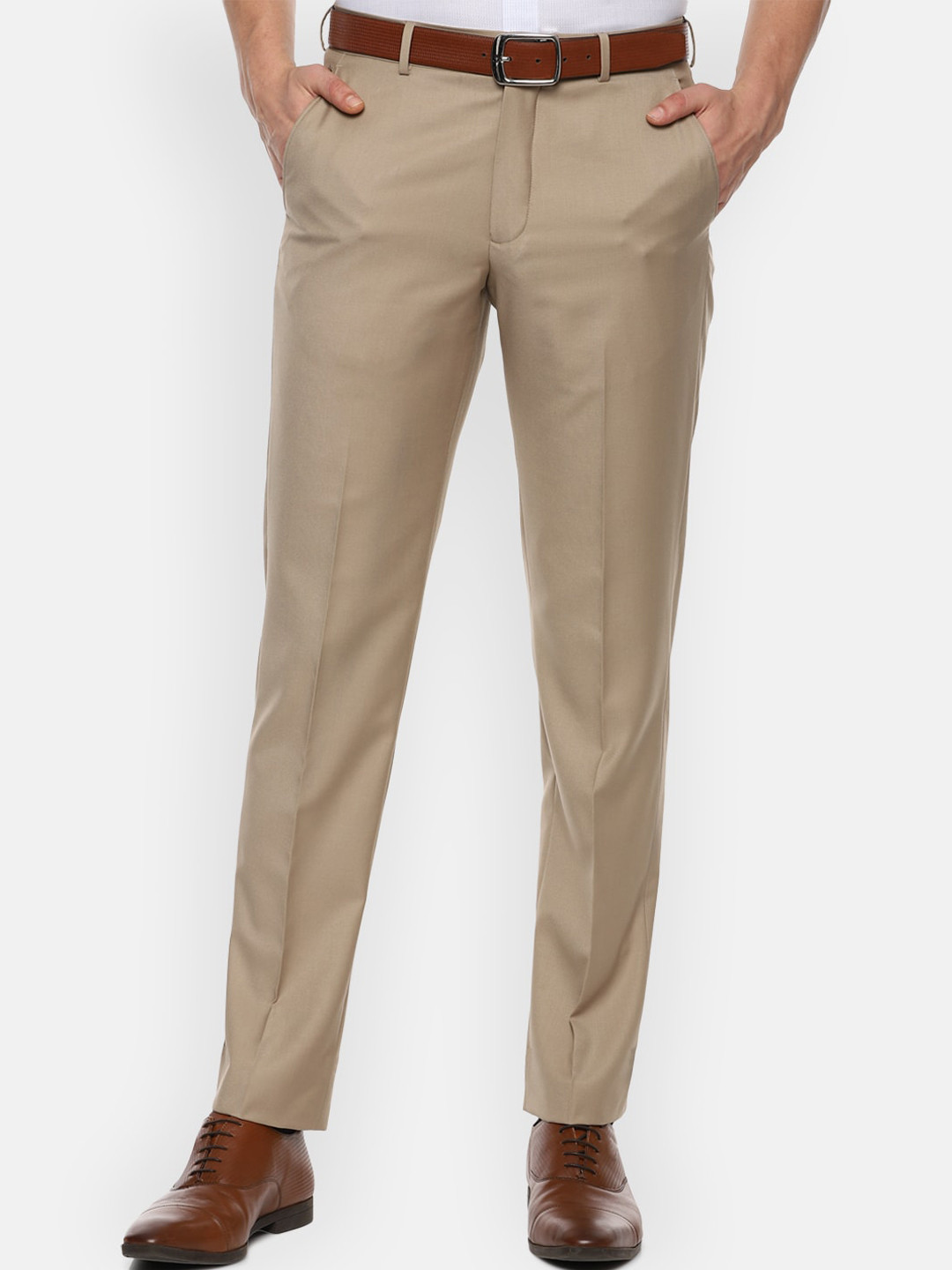 

Louis Philippe Men Beige Textured Formal Trousers