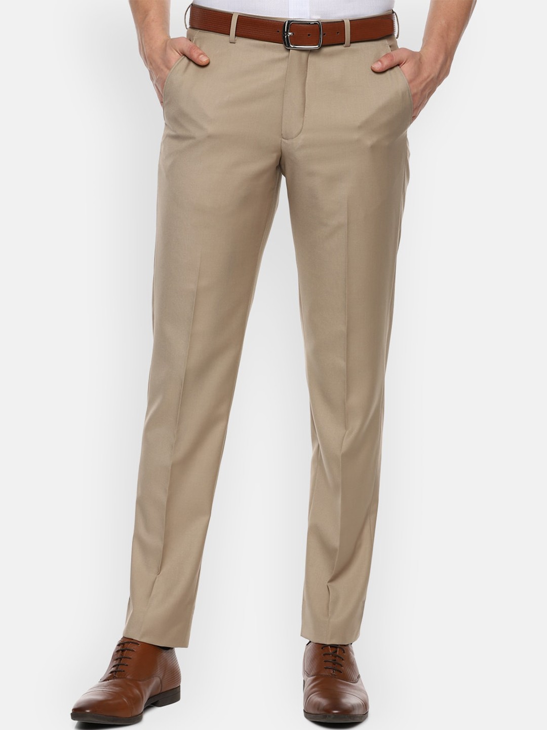 

Louis Philippe Men Beige Solid Formal Trousers