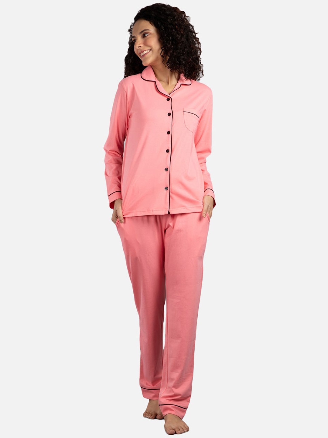

Nite Flite Women Cotton Pink & Black Night suit
