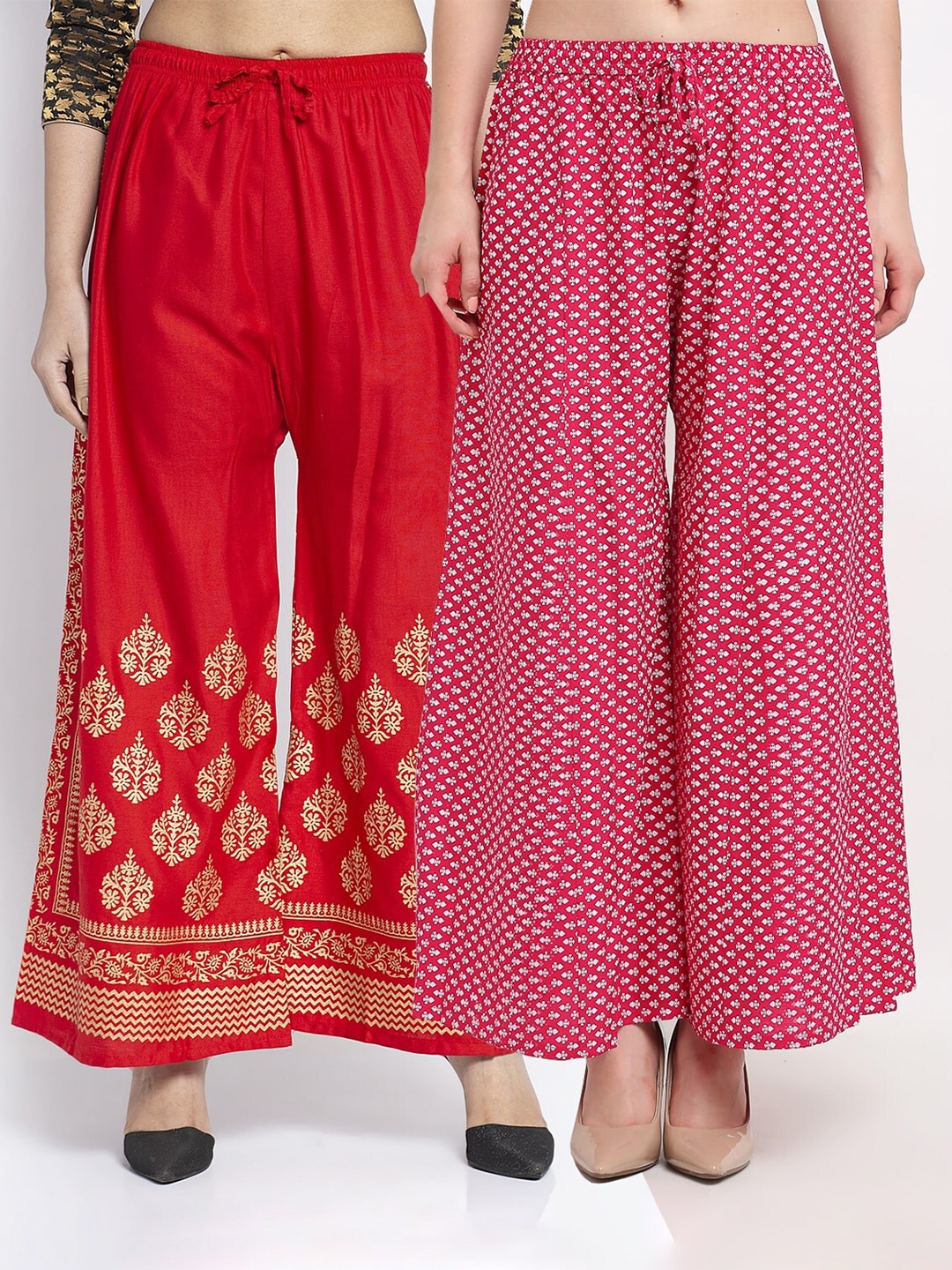 

GRACIT Women Set of 2 Red & Pink Ethnic Motifs Printed Knitted Ethnic Palazzos