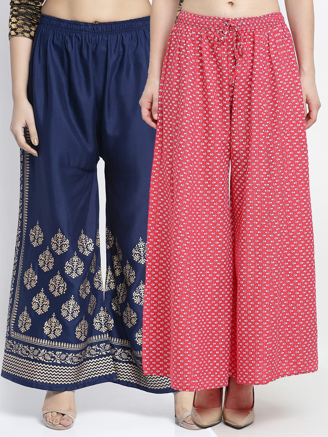 

GRACIT Women Navy Blue & Pink Set of 2 Ethnic Motifs Printed Knitted Palazzos