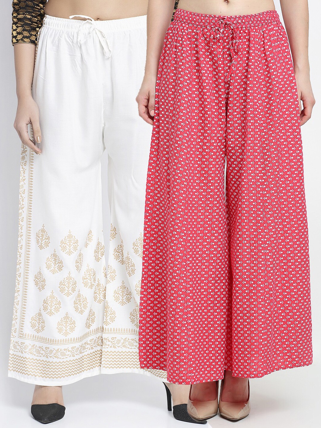 

GRACIT Women Pack Of 2 Printed Wide Leg Ethnic Palazzos, Off white
