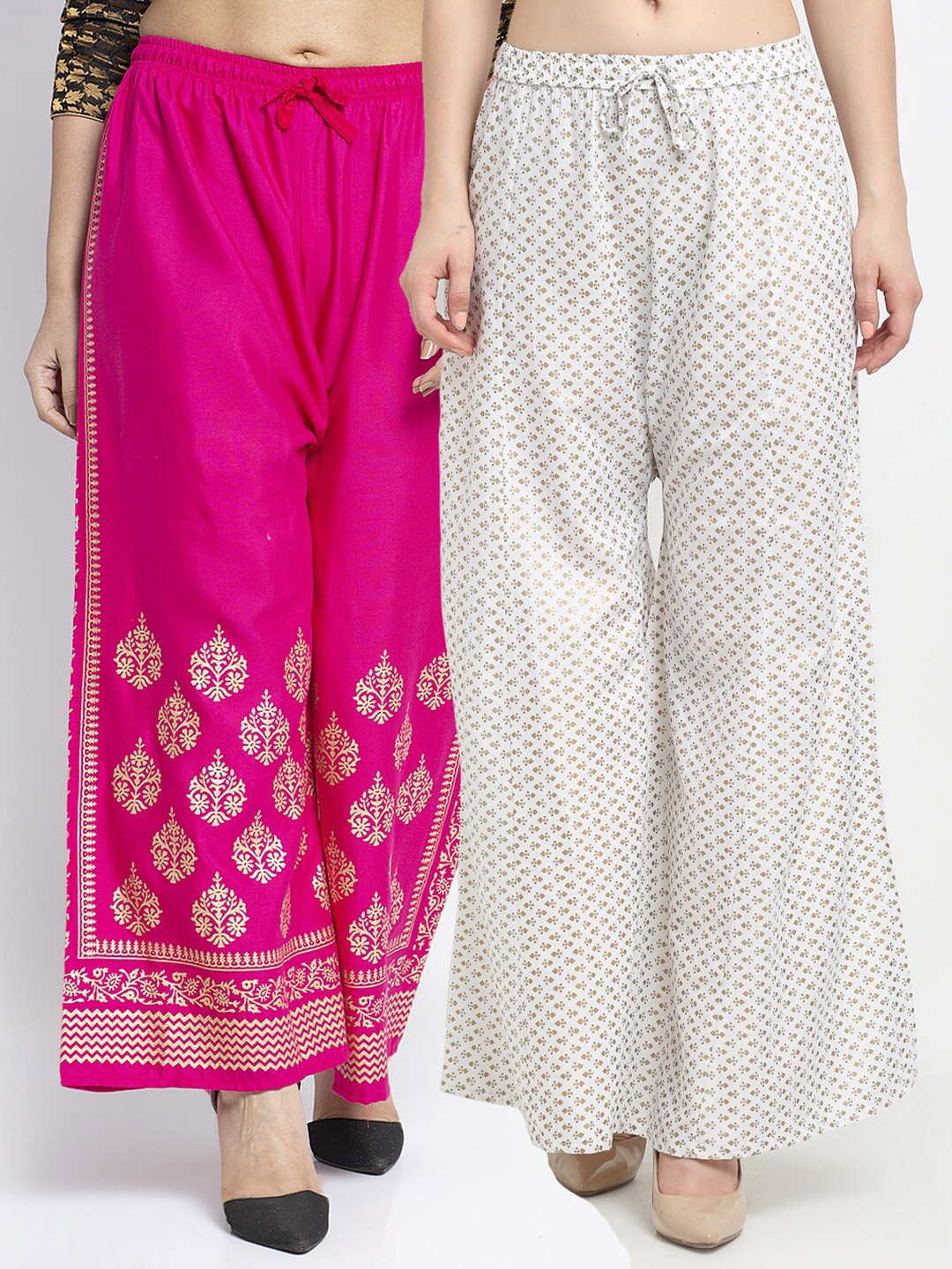 

GRACIT Set-2 Women Pink & White Floral Printed Knitted Palazzos