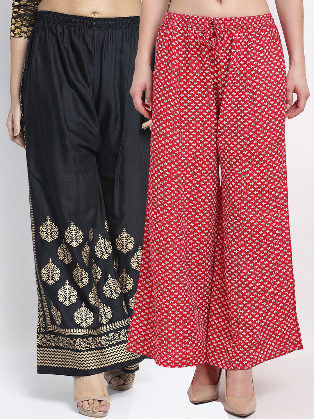 

GRACIT Women Black & Red 2 Ethnic Motifs Block Printed Knitted Palazzos