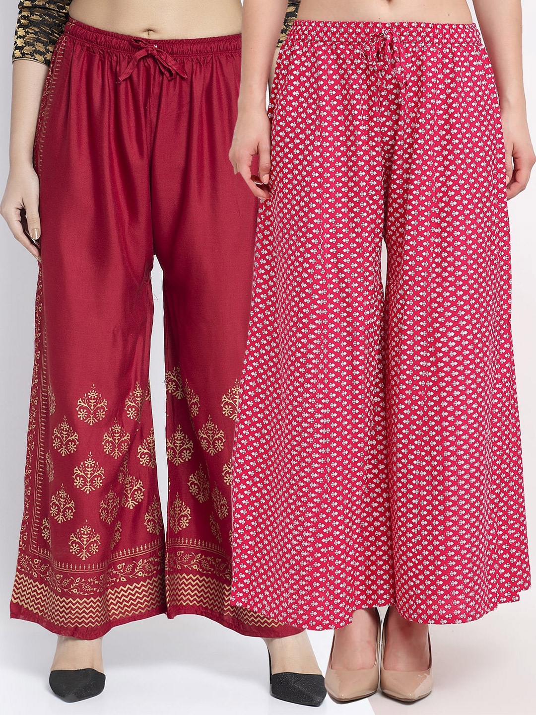 

GRACIT Women Pack Of 2 Maroon & Pink Ethnic Motifs Printed Knitted Palazzos