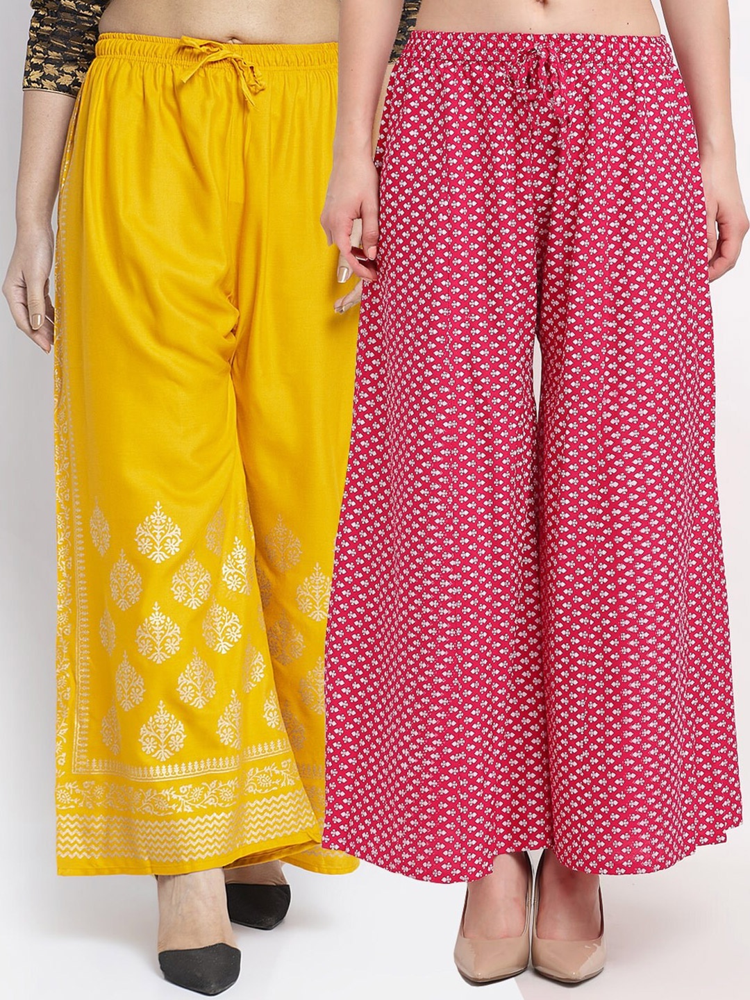 

GRACIT Women Pack Of 2 Printed Wide Leg Ethnic Palazzos, Yellow