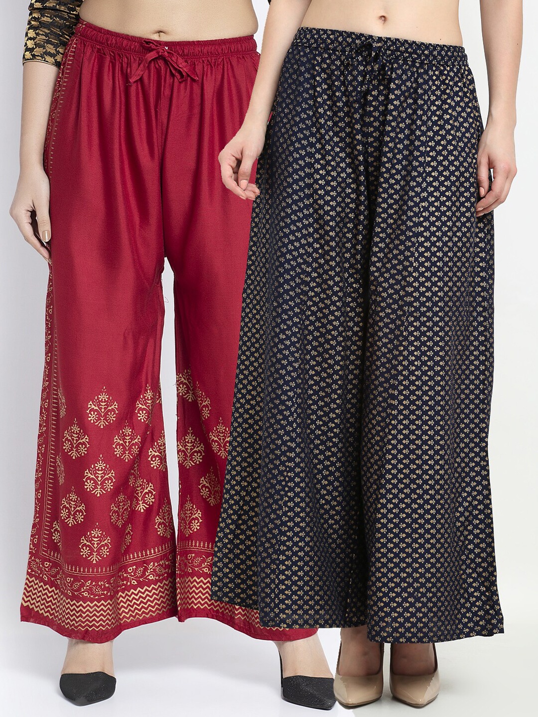 

GRACIT Women Pack Of 2 Maroon & Black Block Print Palazzos