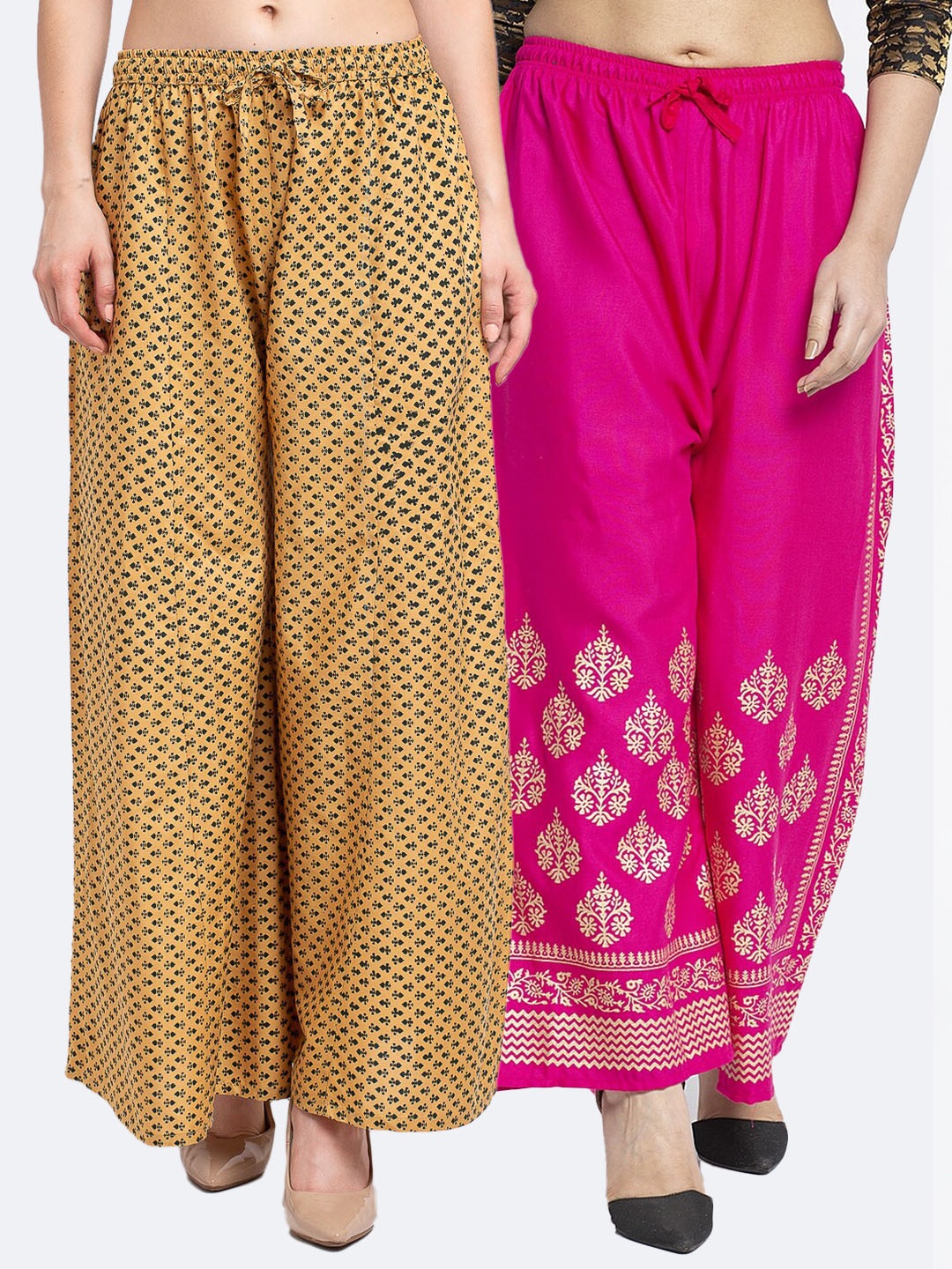 

GRACIT Set-2 Women Pink & Tan Floral Printed Knitted Palazzos