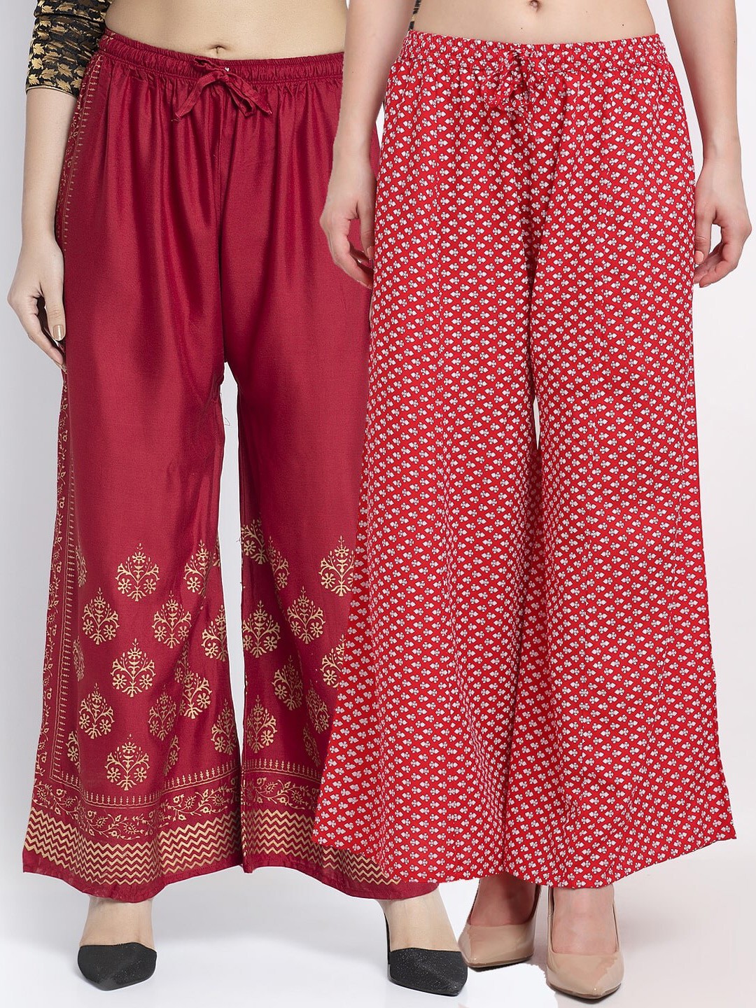 

GRACIT Women Pack Of 2 Maroon & Red Block Print Palazzos