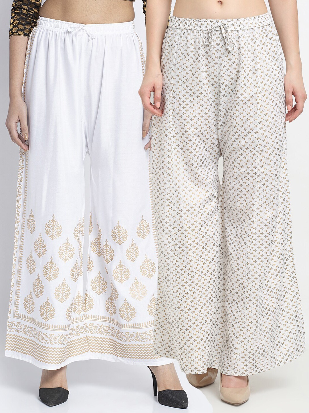 

GRACIT Pack Of 2 Women White & Off White Floral Printed Knitted Palazzos