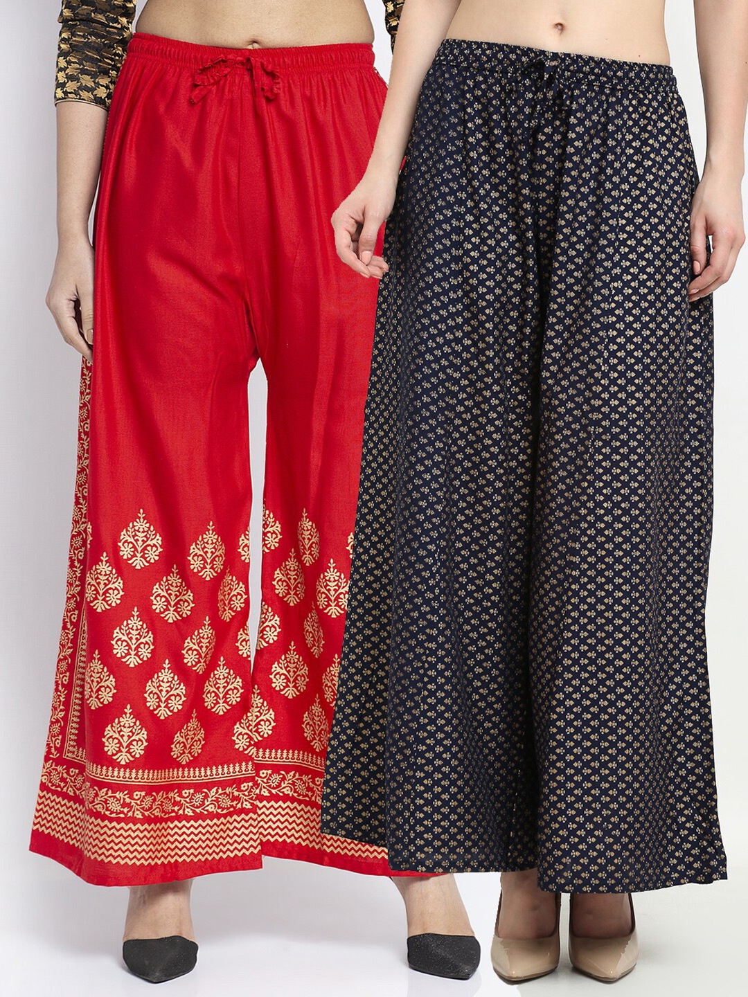 

GRACIT Set Of 2 Women Red & Black Floral Printed Knitted Palazzos