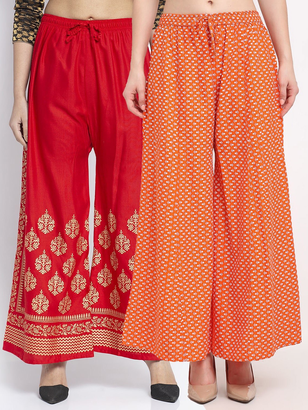 

GRACIT Women Red & Orange 2 Floral Printed Knitted Palazzos
