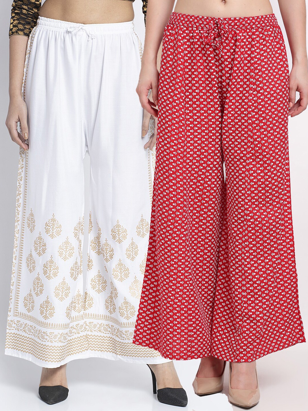 

GRACIT Women Pack of 2 White & Red Floral Printed Wide Leg Palazzos