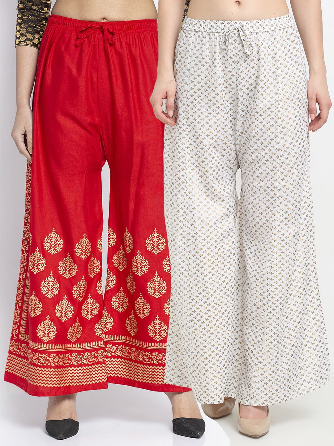 

GRACIT Women Pack Of 2 Printed Wide Leg Ethnic Palazzos, Red