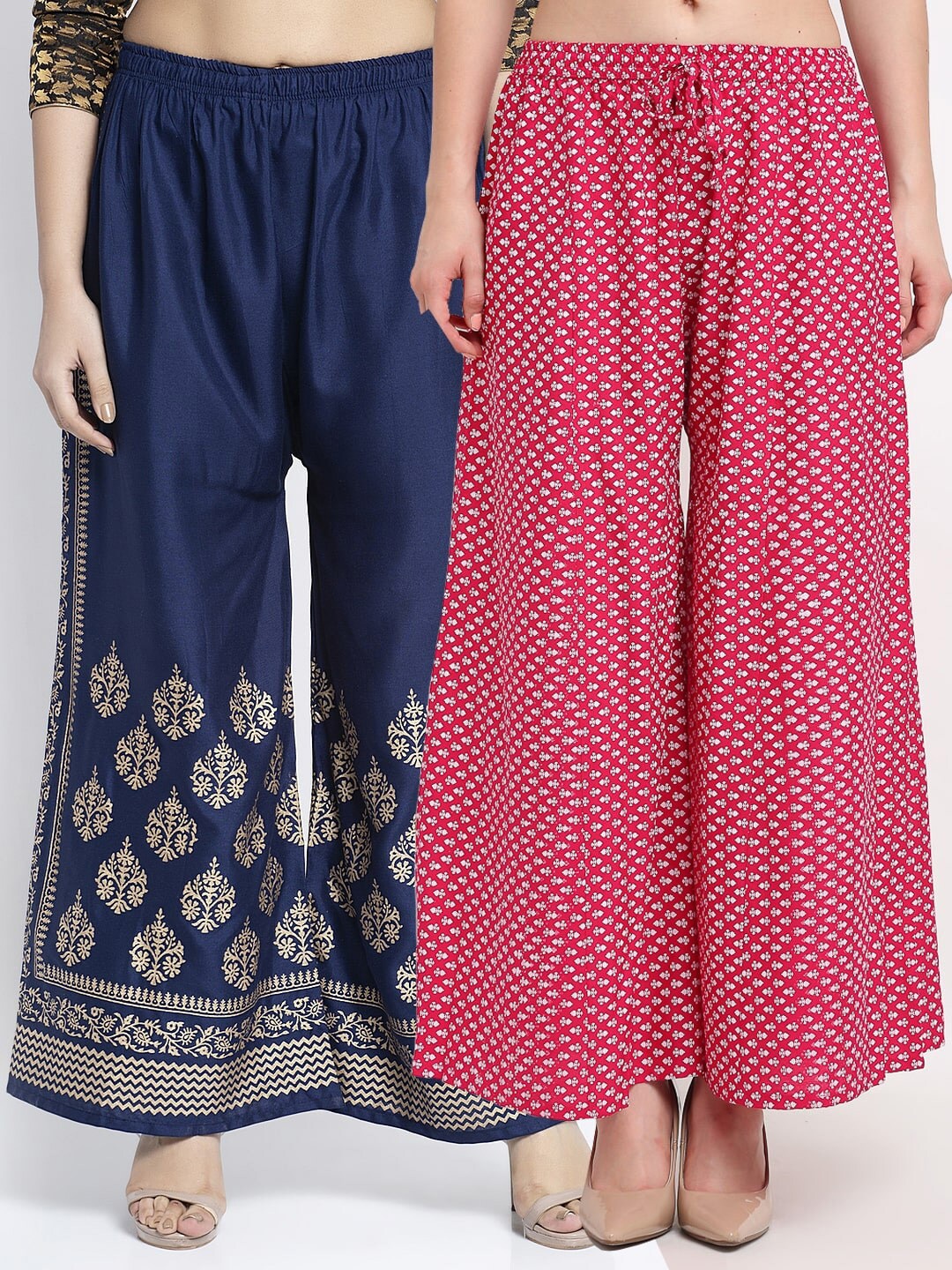 

GRACIT Women Navy Blue & Pink 2 Floral Printed Knitted Palazzos