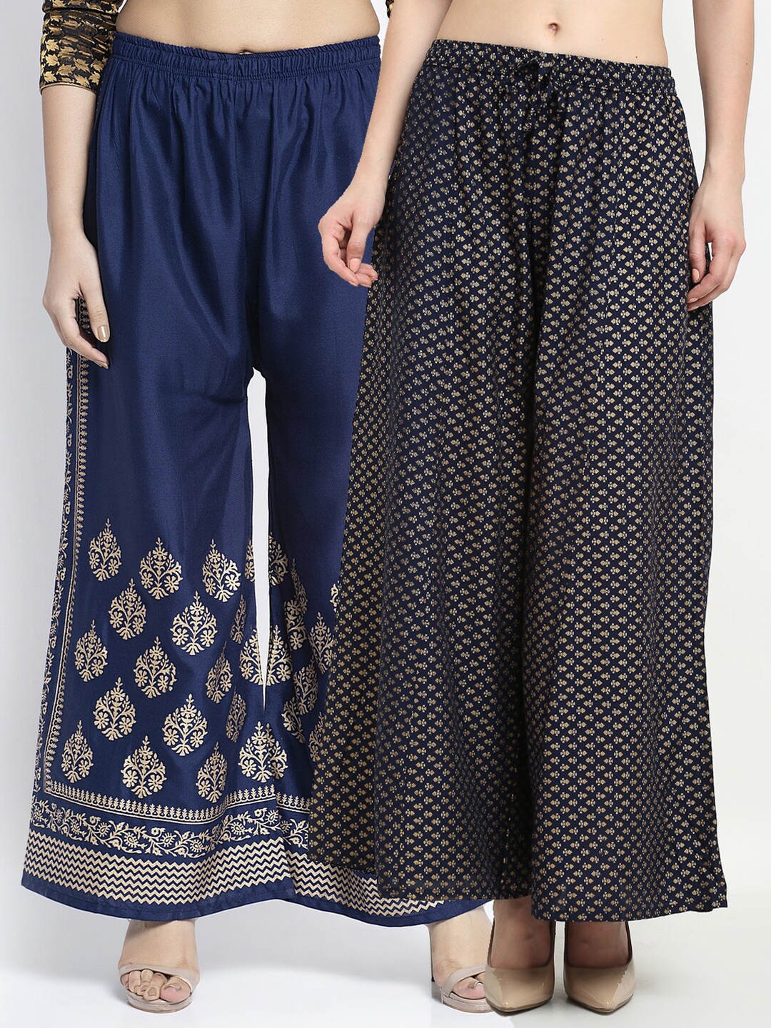

GRACIT Women Pack Of 2 Navy Blue & Black Floral Printed Knitted Palazzos
