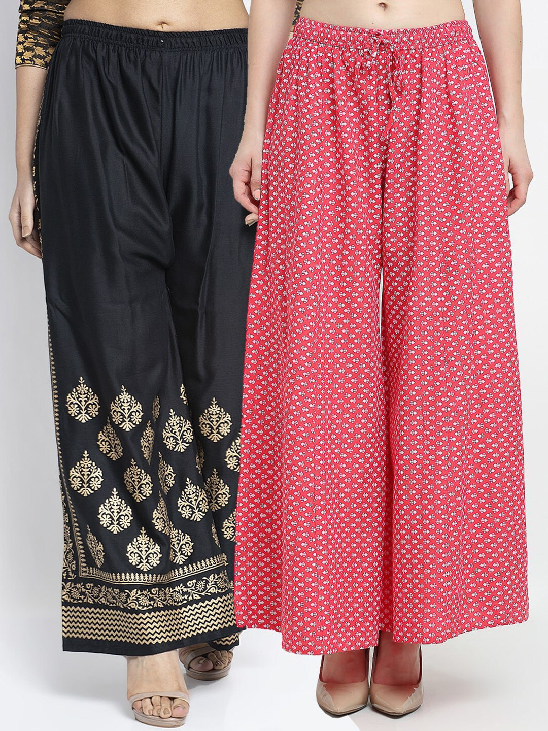 

GRACIT Set-2 Women Black & Pink Floral Printed Knitted Palazzos