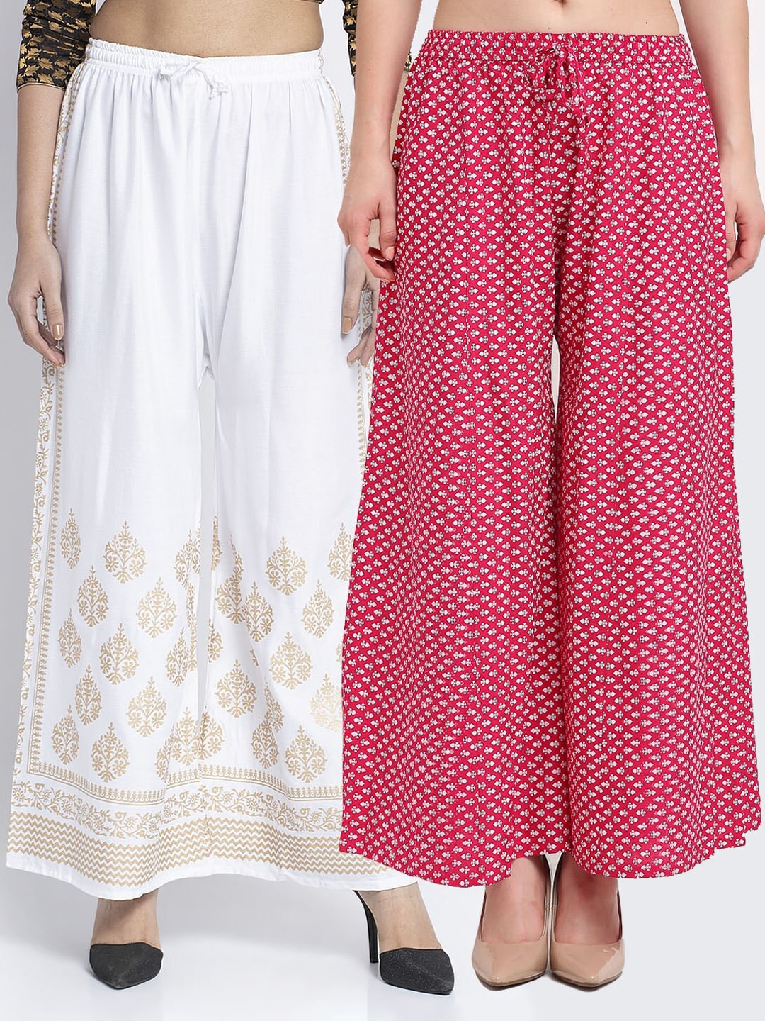 

GRACIT Women Pack Of 2 Printed Wide Leg Ethnic Palazzos, White