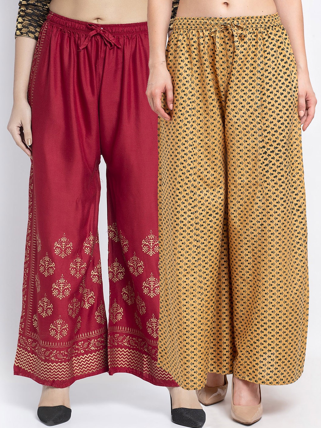 

GRACIT Women Maroon & Tan 2 Floral Printed Knitted Palazzos