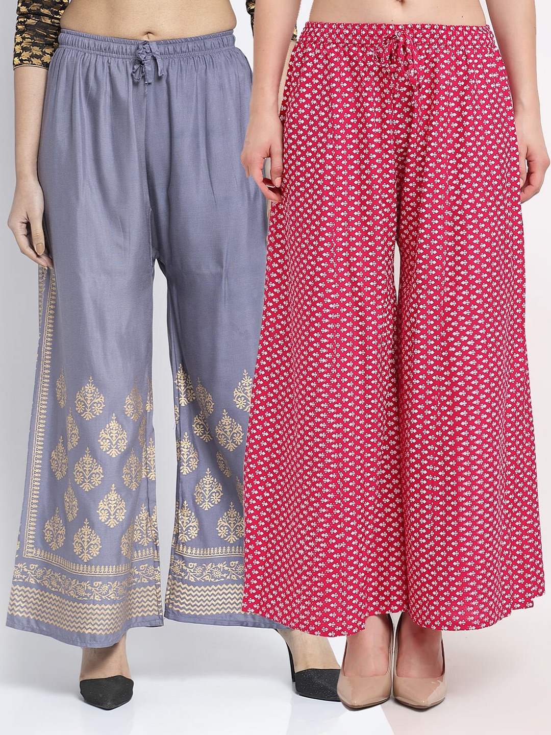 

GRACIT Women Grey & Pink 2 Ethnic Motifs Printed Knitted Palazzos