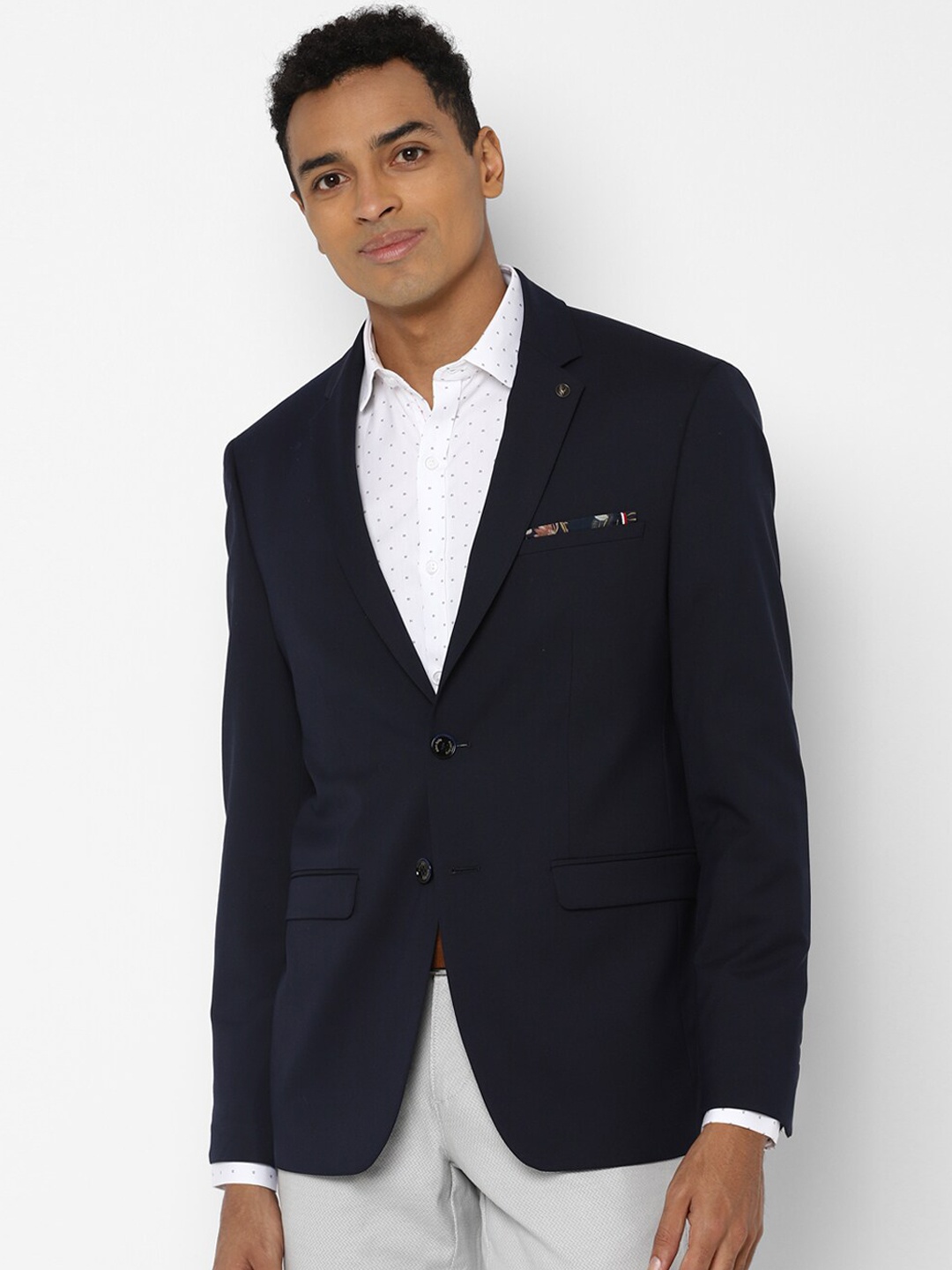 

Allen Solly Men Navy Blue Solid Slim-Fit Single-Breasted Formal Blazer