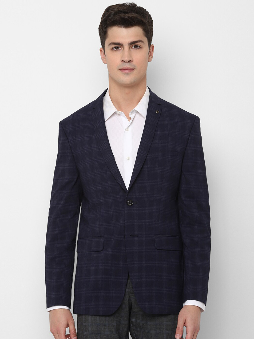 

Allen Solly Men Navy Blue Checked Single-Breasted Slim-Fit Formal Blazer