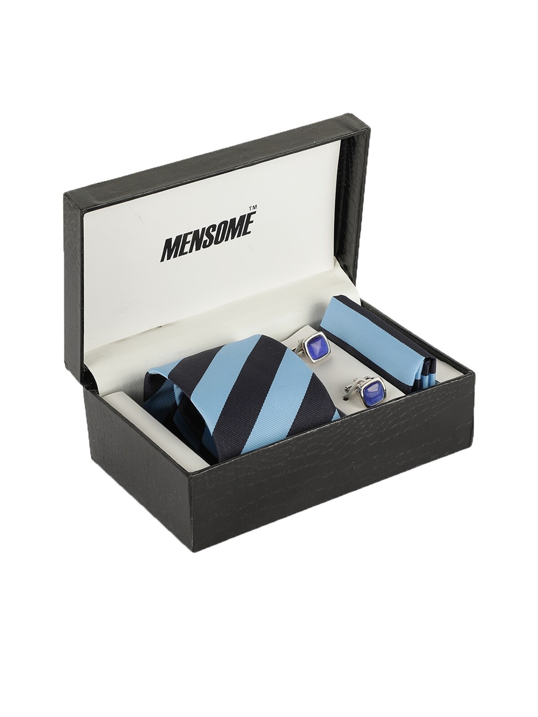 

MENSOME Men Blue & Black Striped Accessory Gift Set