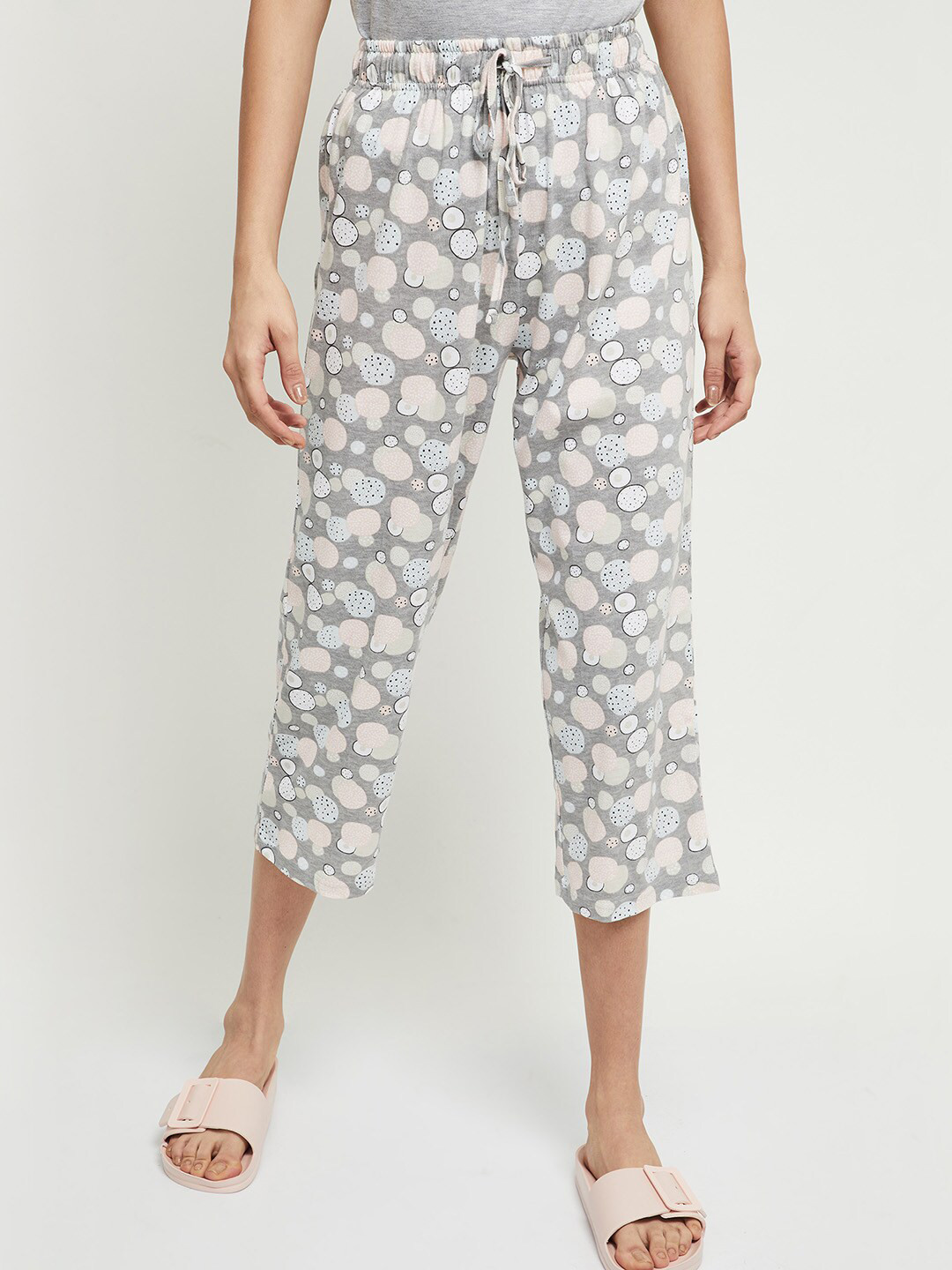 

max Women Peach & Grey Printed Pure Cotton Lounge Capris