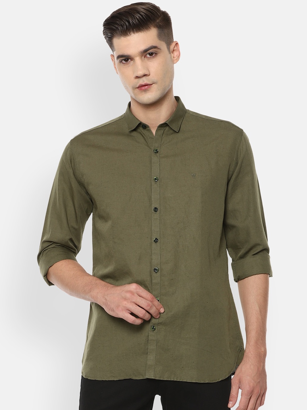 

V Dot Men Olive Green Slim Fit Opaque Casual Shirt