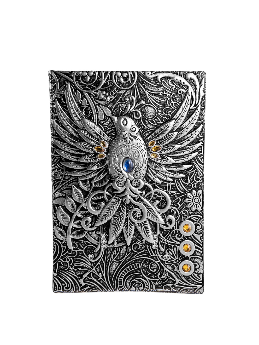 

BANGE Silver-Toned & Yellow Phoenix Handcrafted 80 GSM Leather Journal A5 Notebook