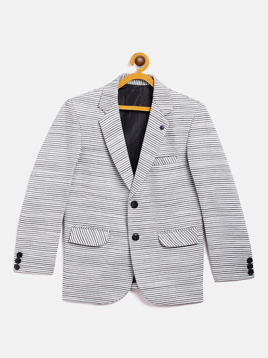 

Crimsoune Club Boys Grey Striped Single-Breasted Casual Blazer