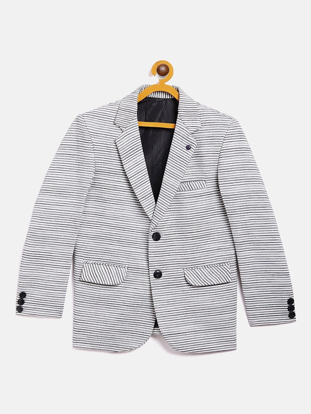 

Crimsoune Club Boys Grey & Black Striped Single-Breasted Formal Blazer