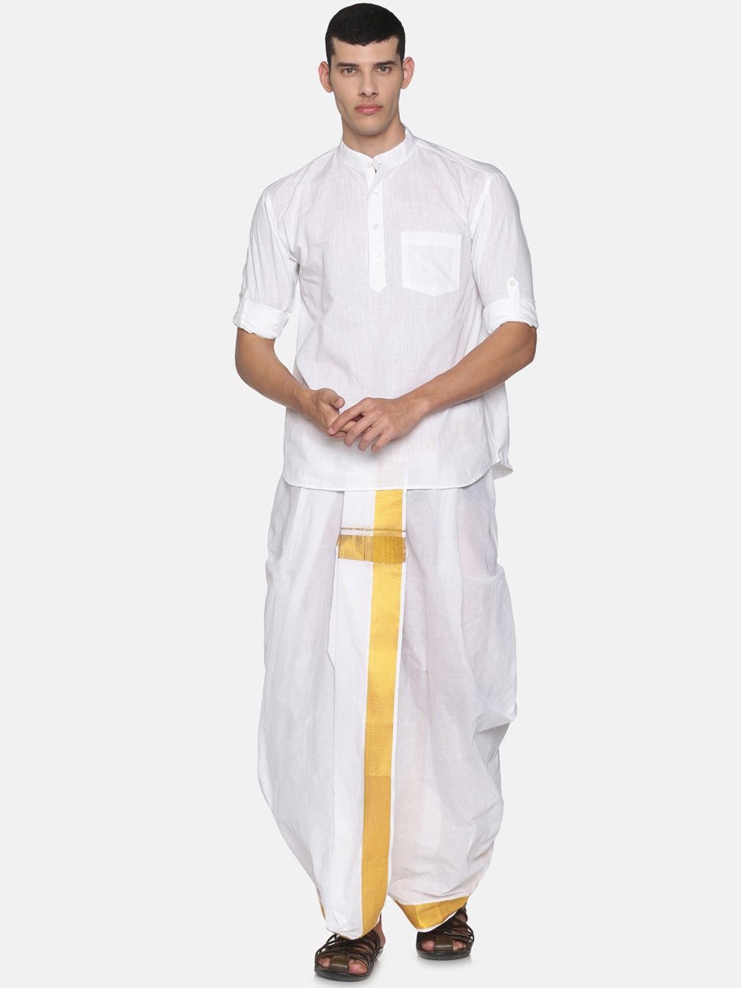 

Sethukrishna Men White Regular Pure Cotton Kurta With Dhoti Pants
